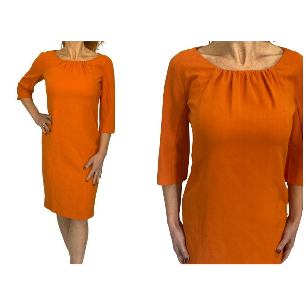 Max Mara Orange Pure Wool Short Sleeve Shift Dress $795 NWT Size 4